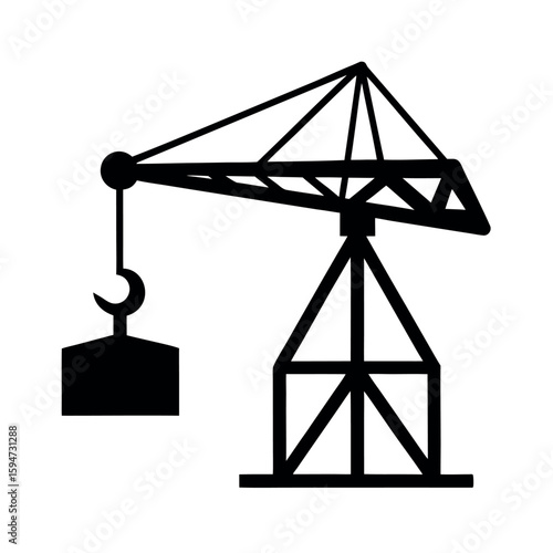 Construction crane lifting horizontal beam Silhouette Vector illustration