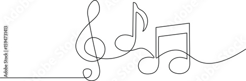 Musical Symbols and Note. Continuous Line Art of Music Design Elements and Melody Icons
