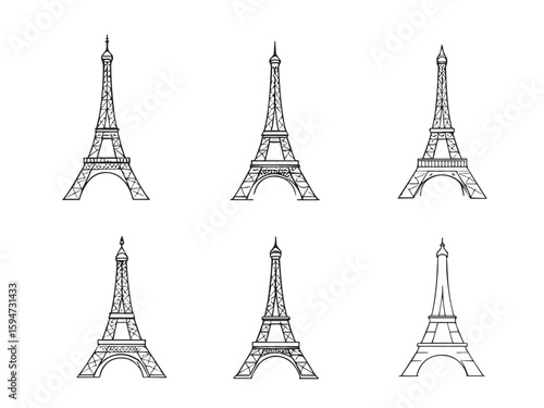 Eiffel tower linear icon set