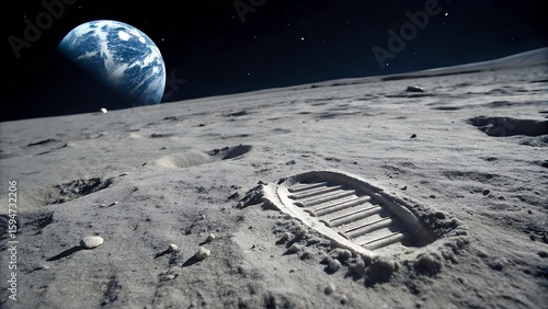 Astronaut's Footprint on the Lunar Surface During a Space Mission.