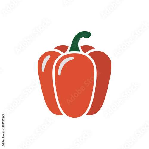 Single red bell pepper icon with green stem on white background