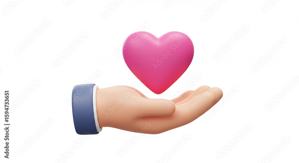Pink heart held in a hand illustration Pink heart held in a hand illustration