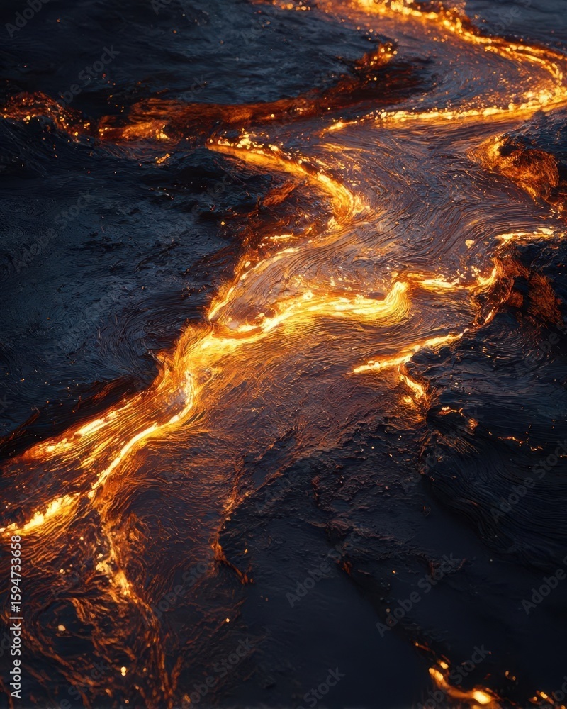 Fototapeta premium Flow of Lava Through Volcanic Terrain