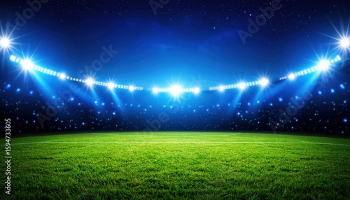 Beautiful Night Sports Stadium Illuminated with Blue Spotlights and Starry Sky,  Perfect for Championship or Sports Promotion Design
