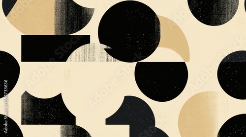 Abstract Geometric Pattern with Bold Shapes in Black and Beige Tones