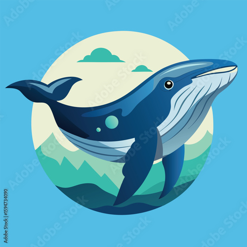 Cartoon Whale in a Cheerful Ocean Setting – Digital Art for Kids