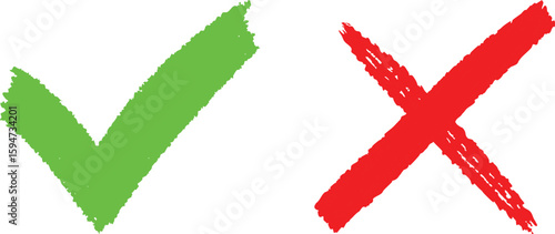 Check and Cross Symbols: Depicting the essence of choice, a vibrant green check mark alongside a bold red cross signify the dichotomy of decisions and selections.