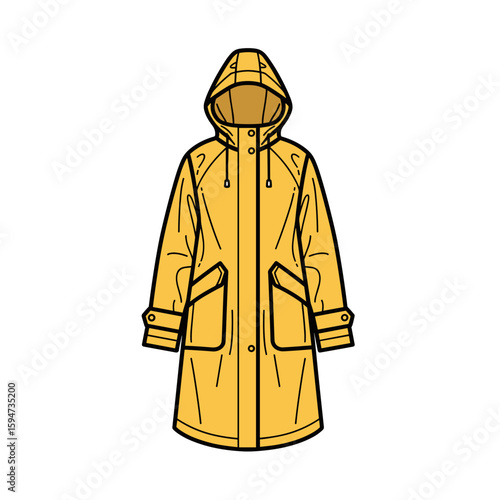 Yellow raincoat illustration, sketch style, monochrome design