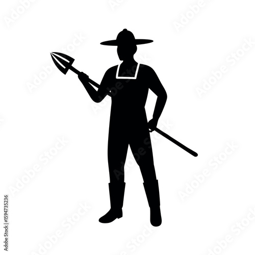 Farmer holding traditional farming tool Silhouette Vector illustration