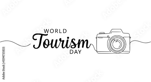 World Tourism Day logo with line art camera design  