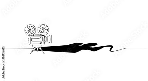 Vintage film camera with shadow illustration in minimalist style  