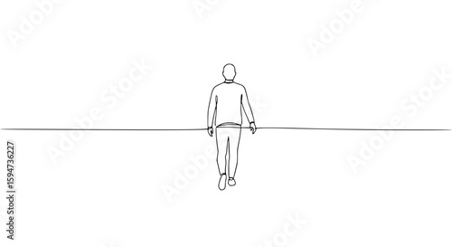 Outline of a person walking on a line in minimalist style with simplicity  