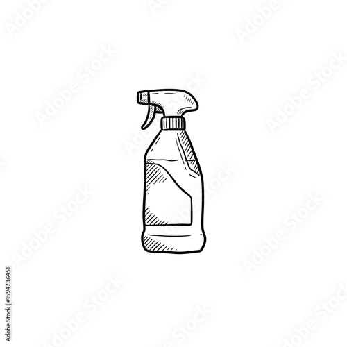 Cleaning spray bottle illustration, sketch style, monochrome design