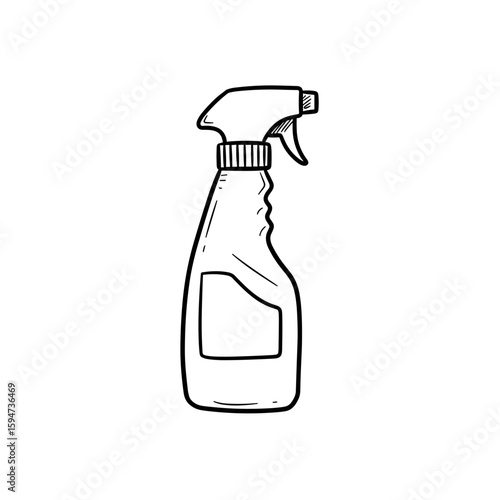 Cleaning spray bottle illustration, sketch style, monochrome design