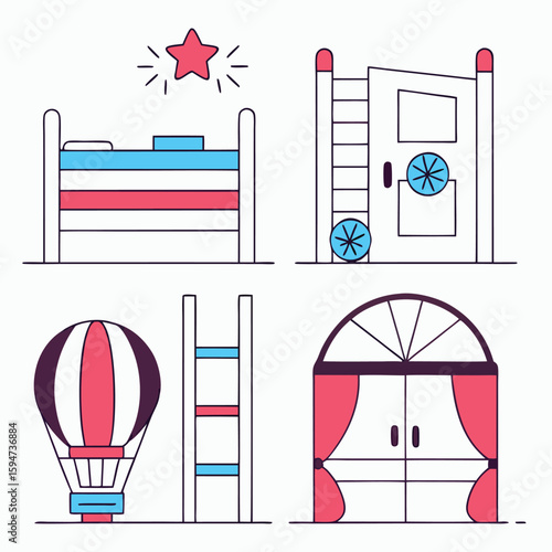 Bunk bed hot air balloon arched window and door icons bunk beds star