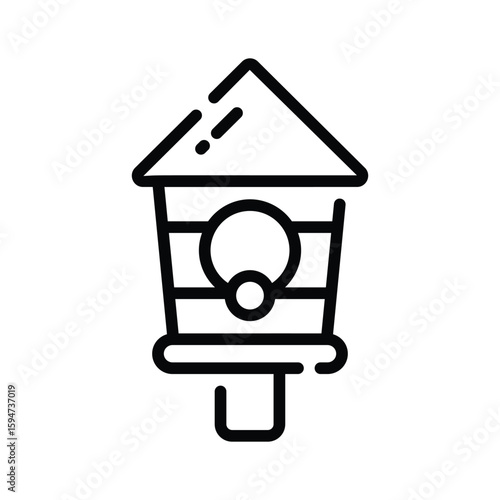 A charming linear icon of small wooden birdhouse