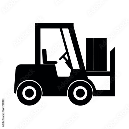 Forklift lifting load for warehouse work Silhouette Vector illustration
