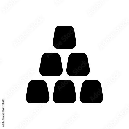 Illustration of a pyramid stack of six black gold bars or ingots on a white background in a simple style