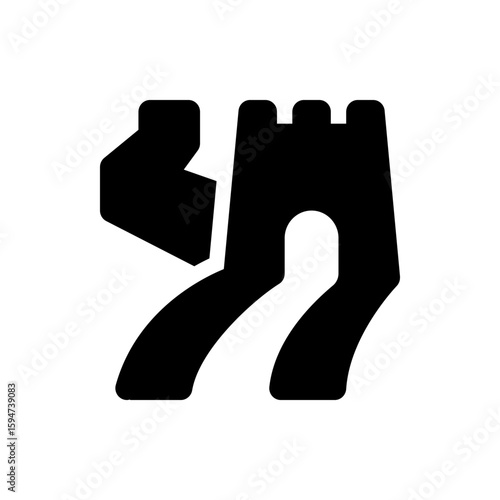 Illustration of a great wall of china section with a broken segment in solid black color and white background