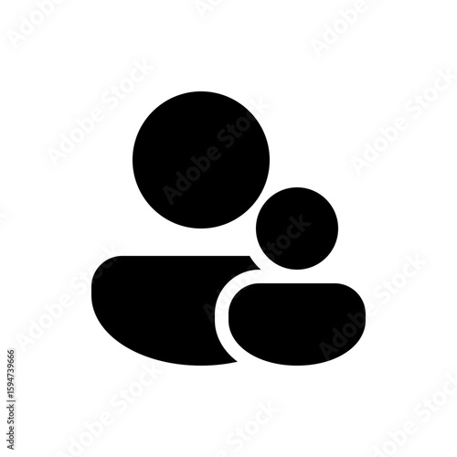 A simple black and white icon depicting two figures one larger and one smaller suggesting family or group