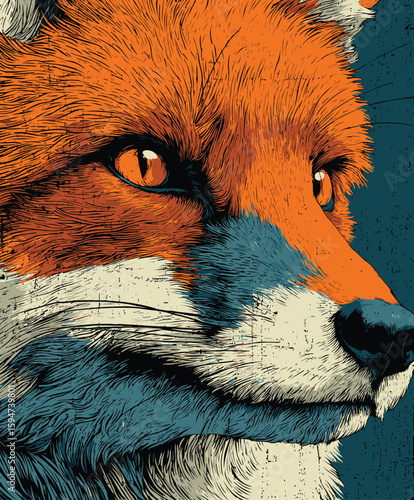 Wild Fox Gaze Artistic Blue and Orange Woodland Animal