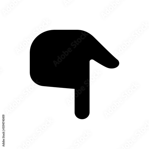 A simple black silhouette of a thumbs down icon against a plain white background in a minimalist style