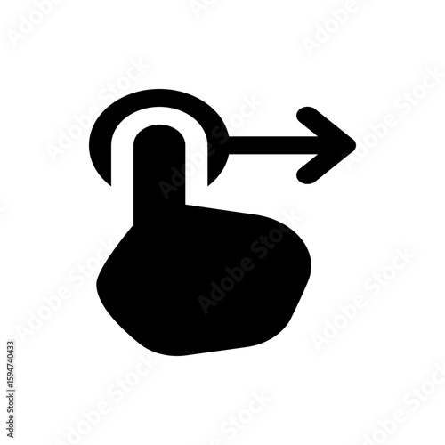 A black silhouette of a hand with a finger touching a circle and an arrow pointing to the right side