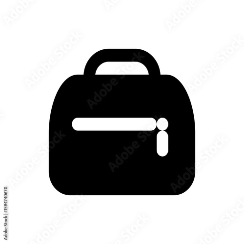 Illustration of a black duffel bag with a white zipper and handle in a simple and minimalist style