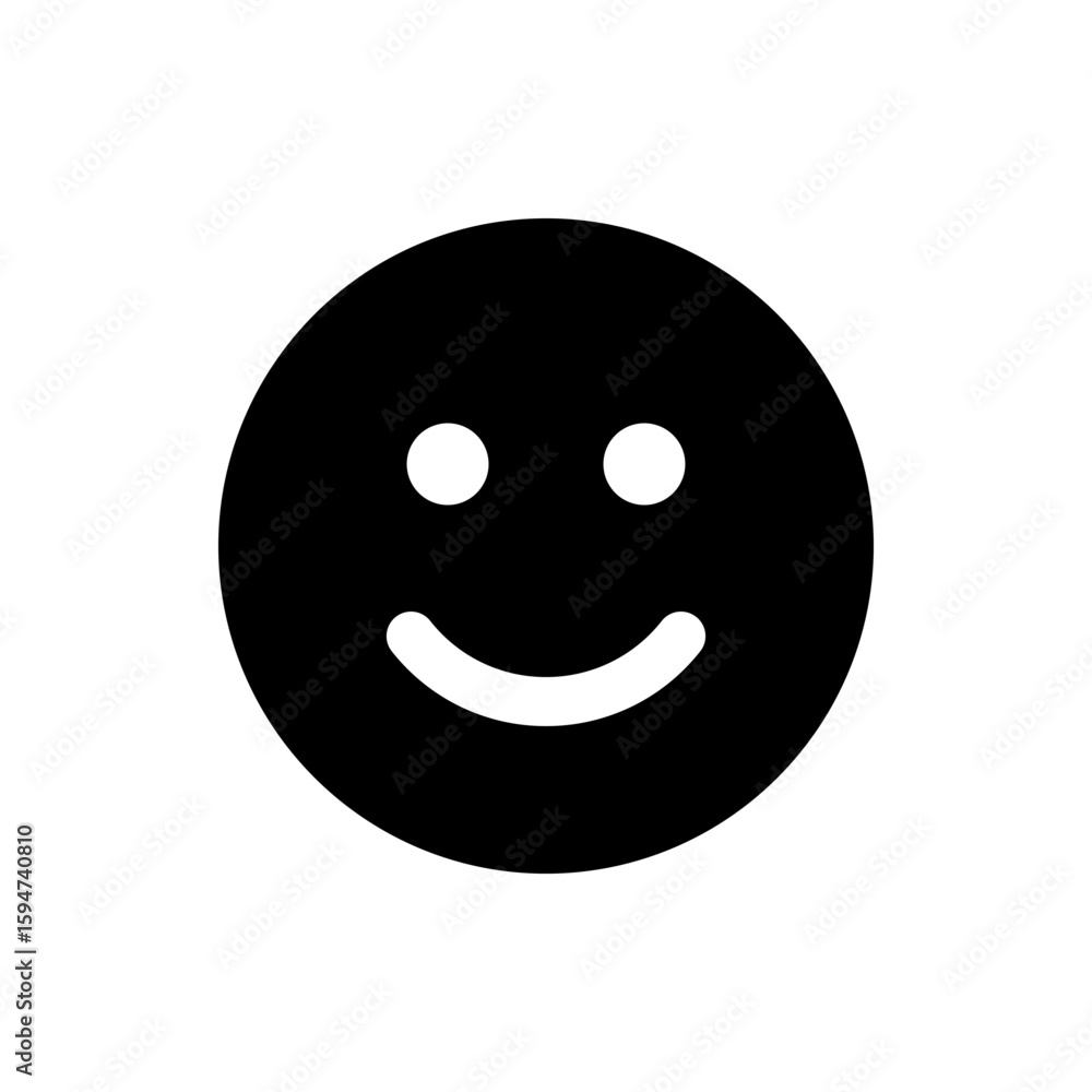 Fototapeta premium A simple black smiley face with two white eyes and a curved mouth expressing happiness and positivity icon