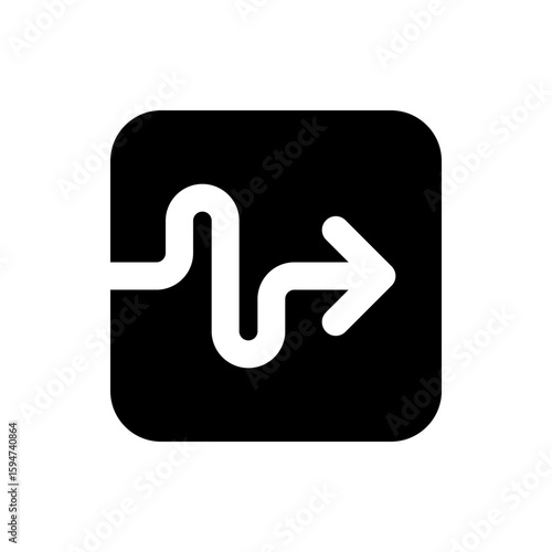Illustration of a winding white line turning into an arrow inside a black square with rounded corners