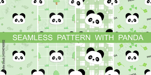 abstract green background with panda