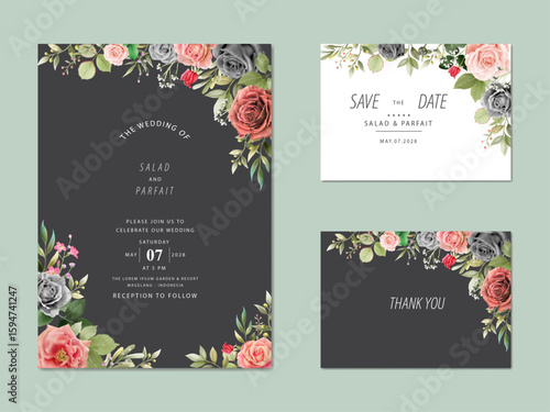elegant rosses watercolor wedding invitation card set