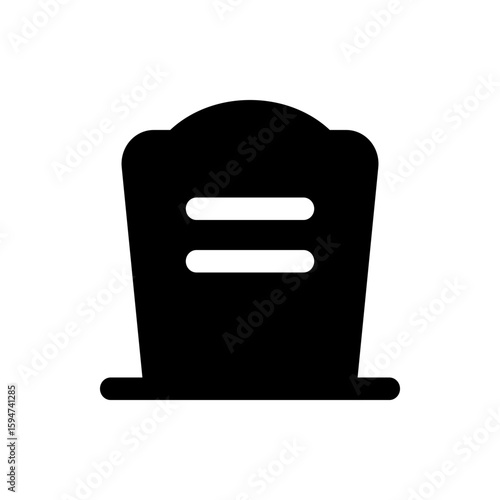An illustration of a tombstone with a rounded top and two horizontal lines in the center of the stone
