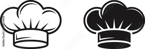 Vector art of chefs hat icon in outline and solid silhouette styles