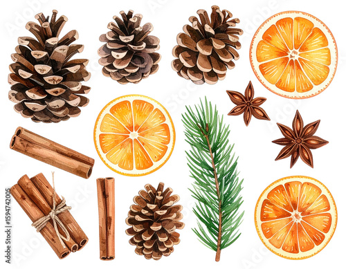  Rustic Christmas Watercolor Elements