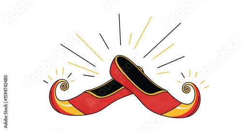 Sparkling crimson slippers with golden accents offer enchanting footwear elegance for magical adventures