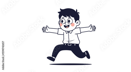 Excited young boy running with open arms joyful child expressing happiness and freedom outdoors active kid enjoying a sunny day full of energy and playfulness