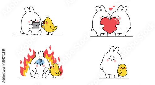Adorable cartoon characters sharing sweet moments of friendship and love