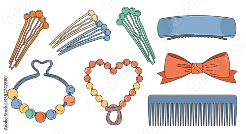 Collection of hair accessories and jewelry for fashionable styling and personal adornment