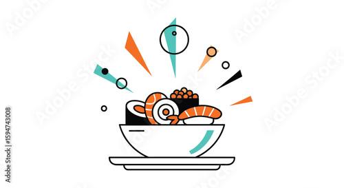 Delicious assortment of fresh sushi and sashimi delicacies served in a bowl