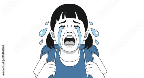 Young student with backpack crying tears of sadness while feeling extreme distress and overwhelmed by emotions