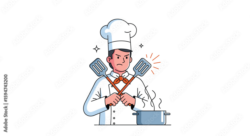 Naklejka premium Passionate chef expertly preparing delicious food with culinary tools and cooking pot