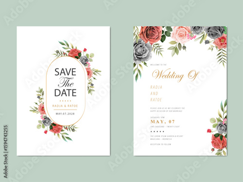 elegant rosses watercolor wedding invitation card set