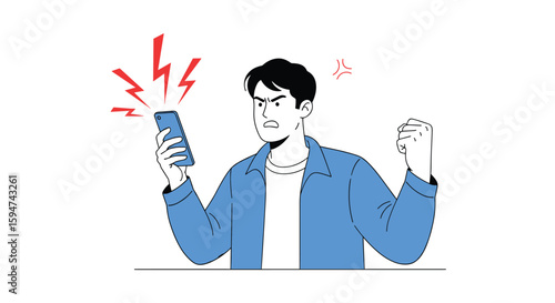 Frustrated person holding a smartphone experiencing technical difficulties causing anger and disappointment