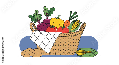 Vibrant harvest basket overflowing with fresh garden vegetables ready for healthy eating