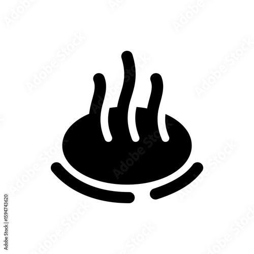 Illustration of a black hot spring with steam rising from the water in a simple graphic design style