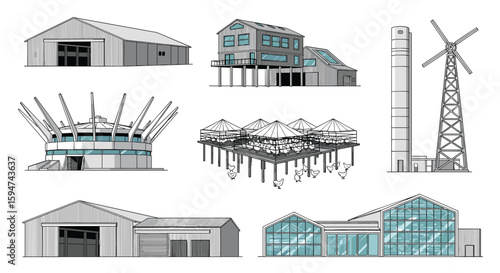 Diverse architectural structures showcasing various building designs and construction styles