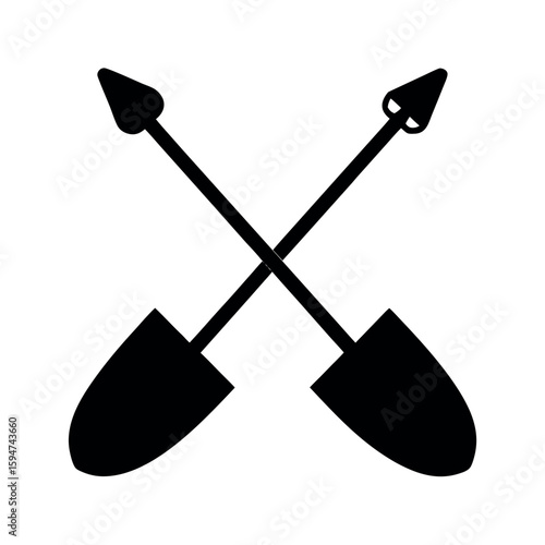 Crossed hoe and spade tools for farming work Silhouette Vector illustration