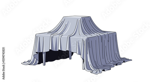 Elegant canopy draped over a table creating a mysterious and inviting ambiance for events and gatherings