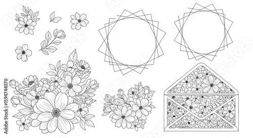Beautiful delicate floral illustrations for various creative projects and decorative purposes